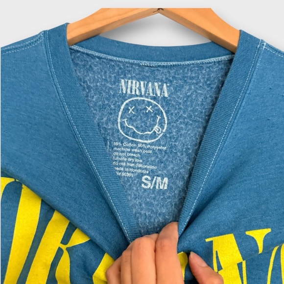 Nirvana Oversized Crewneck Sweatshirt Blue Tie Dye Print S/M - Picture 5 of 8